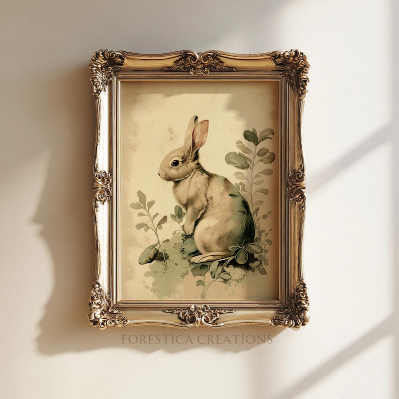 Cute bunny, easter rabbit, beige and sage green