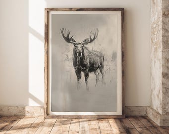 Moose Sketch Print: Rustic Farmhouse Wall Art (Digital Download)