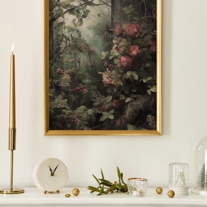 Secret Garden | Dark Cottagecore, Dark Academia Art, Vintage Floral Painting, Botanical Prints, Witch Room Decor, Dark Green Aesthetic image 4