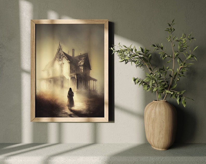 Haunted House Creepy Goth Wall Art, Spooky Halloween Decor, Eerie Atmosphere Painting, Gothic Aesthetic, Goth Academia, Macabre Art Print image 4