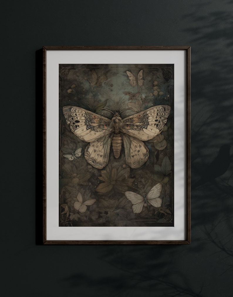 Antique Moth | Dark Cottagecore Wall Art, Moody Botanical Print ...