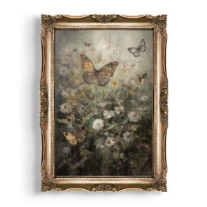 Vintage Butterflies | Cottagecore Wall Art, Moody Floral Printable, Fairycore Decor, Antique Butterfly Art Print, Dark Academia Aesthetic