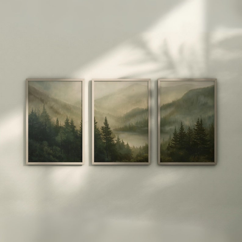 Set of 3 Misty Forest Prints | Nature Wall Art, Triptych Gallery Wall ...