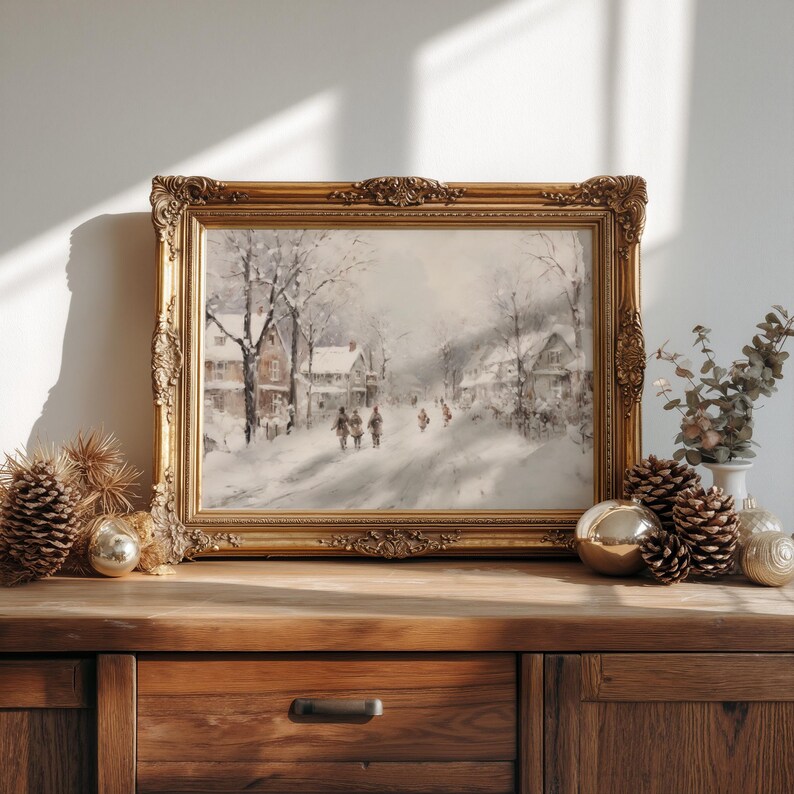 Moody Classic Aesthetic: This artwork encapsulates a moody and classic ambiance, perfect for those seeking vintage christmas decor and a timeless holiday vibe.