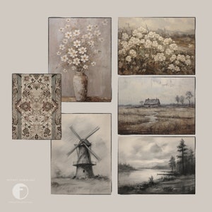 Set of 6 Vintage Farmhouse Prints | Gallery Wall Set, Cottagecore Decor, Neutral Art Prints, Rustic Country Art, Oil Paintings & Sketches image 6