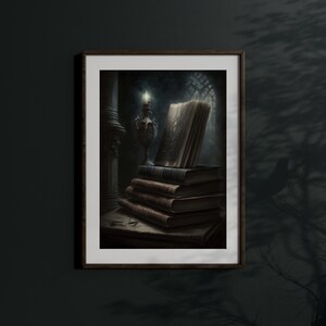 May include: A stack of antique books with a vintage candlestick and a single lit candle in a dark room. The books are bound in leather and have aged pages.