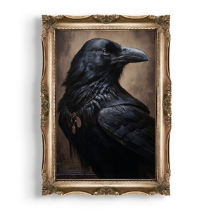 Black Raven | Witchy Room Decor, Dark Academia Prints, Crow Wall Art, Gothic Painting Printable, Desk Decor Aesthetic, Goth Animal Print