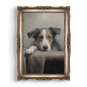 Dog Portrait | Moody Painting Print, Dark Academia Decor, Vintage Oil Painting Aesthetic, Antique Pet Wall Art, Eclectic Home Decor