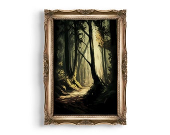 Moody Forest Landscape Art Print | Cottagecore Botanical Decor (Digital Download)
