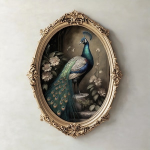 Victorian Peacock Oil Painting Print | Dark Academia Wall Art (Digital Download)
