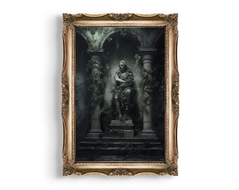 Vergeten standbeeld | Dark Academia-decor, botanische esthetiek, humeurige muurkunst, vintage Goth-kunst, grillig decor, maximalistische muurkunst