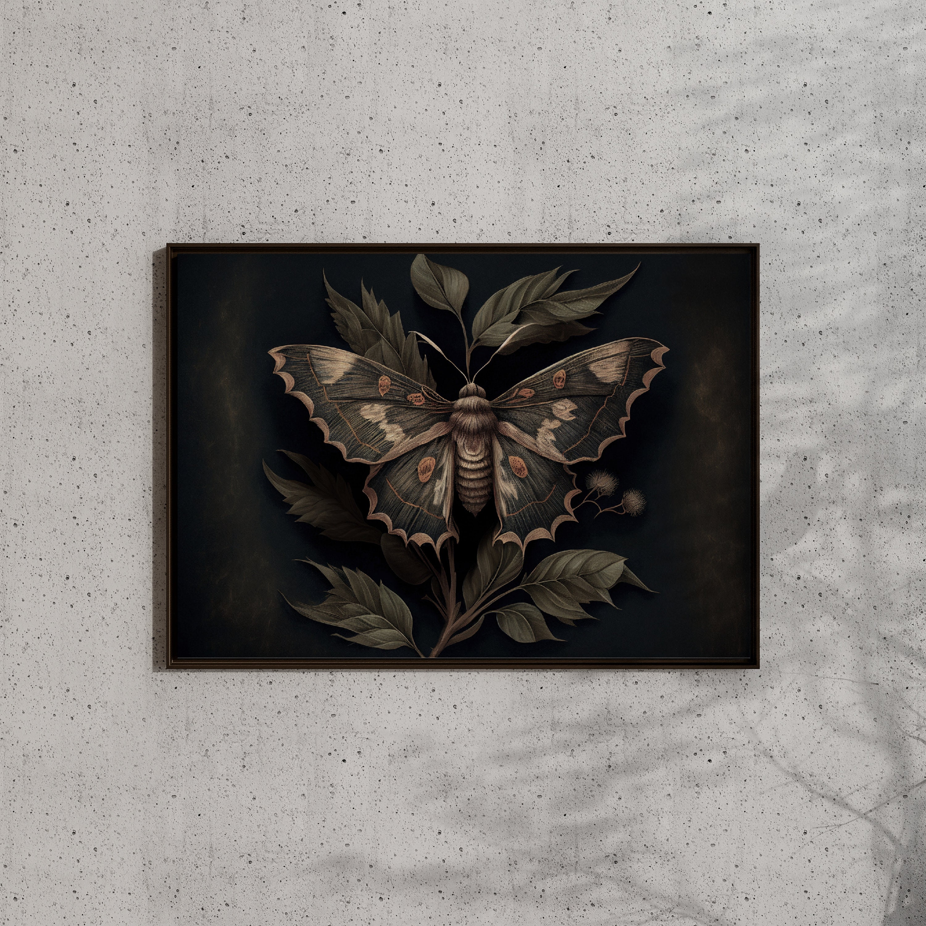 Dark Academia Moth Print | Moody Cottagecore Botanical Art (digital ...