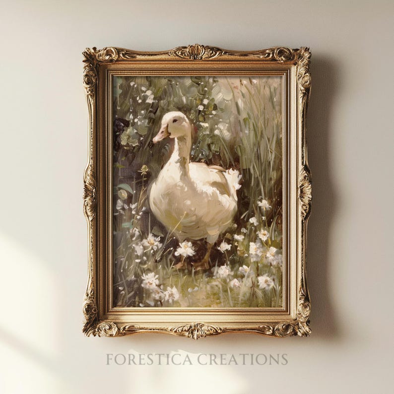 Rustic wall art featuring a delicate goose in sage green tones, ideal for vintage farm art and aesthetic room decor.
