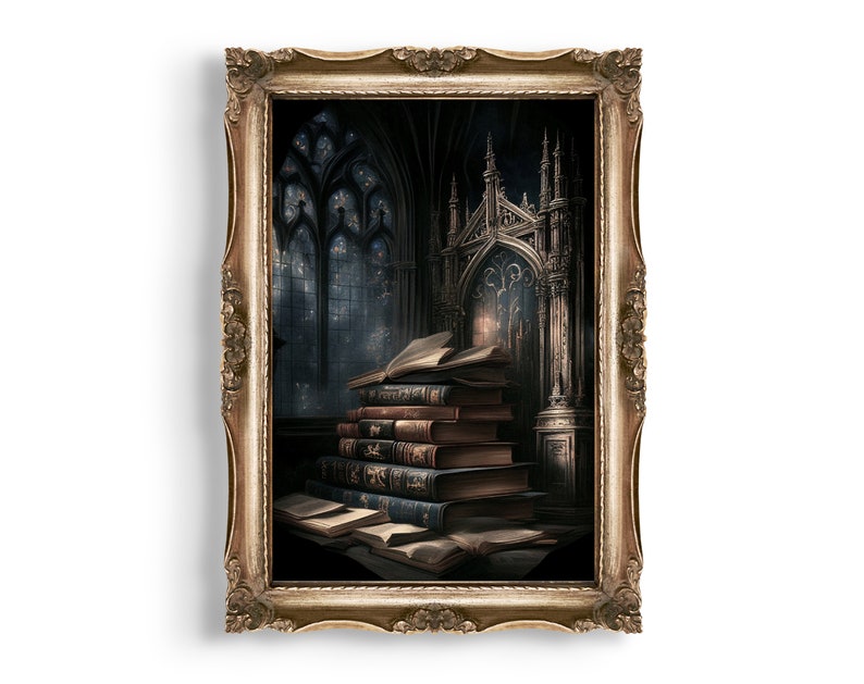 Gotiskt biblioteksbokstacktryck | Dark Academia rumsdekor (digital nedladdning) bild 1