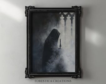 Dark Monk | Gothic Wall Art, Halloween Prints, Goth Home Decor, Dark Oil Painting, Dark Academia Print, Spooky Horror Art, Macabre Wall Art