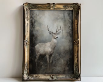 Deer | Dark Cottagecore Decor, Dark Academia Vintage Prints, Whimsical Animal Wall Art, Whimsigoth Aesthetic Room Decor, Wildlife Artwork