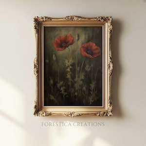 Moody Poppies | Botanical Decor, Cottagecore Wall Art, Dark Academia, Victorian Art, Vintage Oil Painting Aesthetic, Dark Floral Art Print