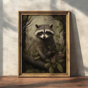Raccoon | Cottagecore Prints, Animal Wall Art, Nature Painting Printable, Spring Decor, Forest Witch Room Decor, Boho Nursery Wall Art