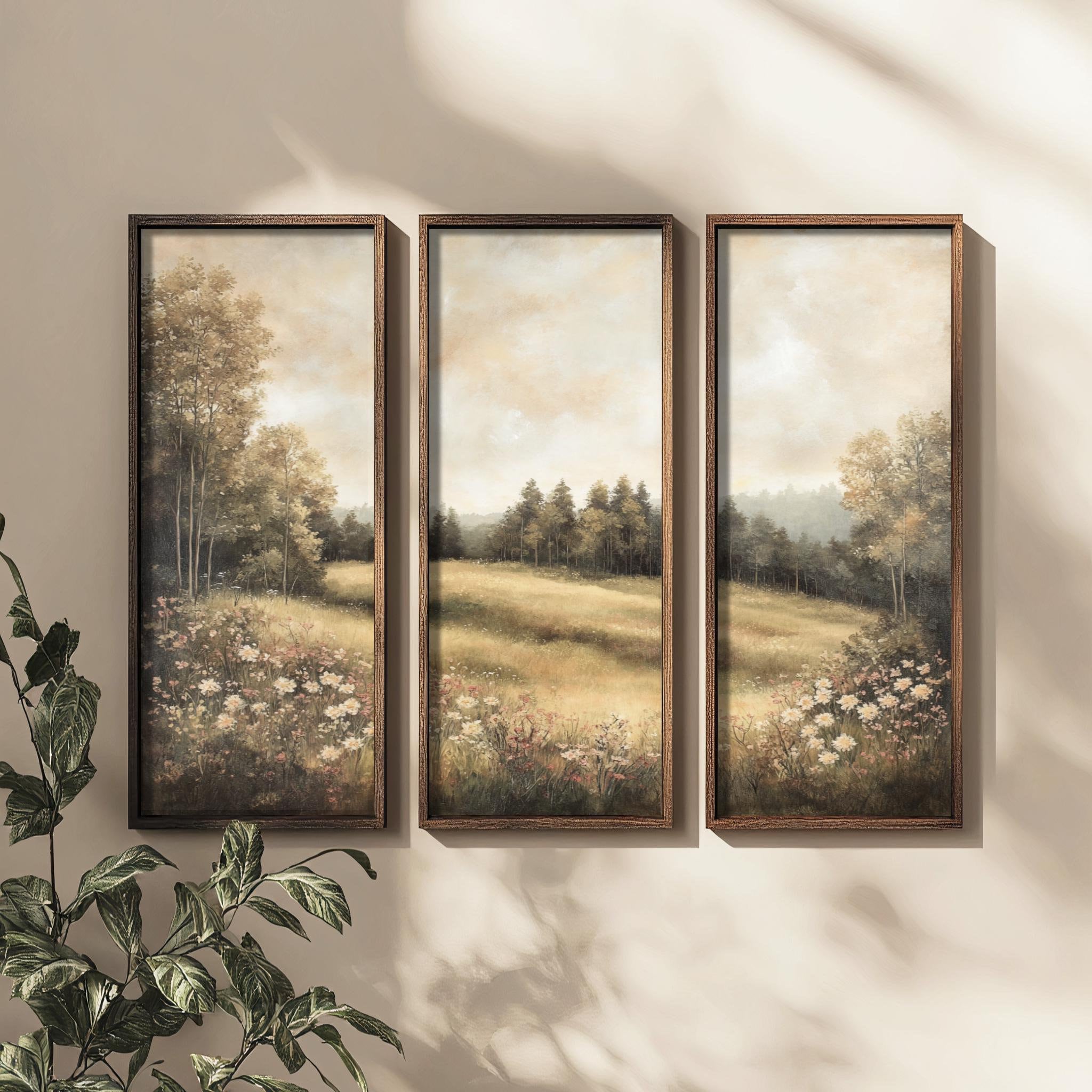 Set of 3 Narrow Spring Prints | Tall Triptych Art, Narrow Gallery Set, 3 Piece Wall Art, Cottagecore Decor, Earthy Home Decor, Landscape Art