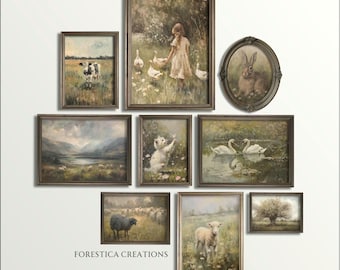 Set of 9 Cottagecore Prints | Nature Gallery Wall Set, Rustic Cottage Decor, Vintage Animal Paintings, Rustic Home Decor, Farmhouse Wall Art