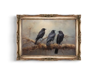 Kråkor | Mörk Cottagecore-väggkonst, Mörk Academia-dekor, Häxdekor, Stämningsfull väggkonst, Whimsigoth-konst, Goth-estetik, Gotisk heminredning
