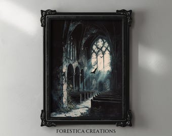 Gothic Cathedral Interior Print | Dark Academia Wall Art (Digital Download)