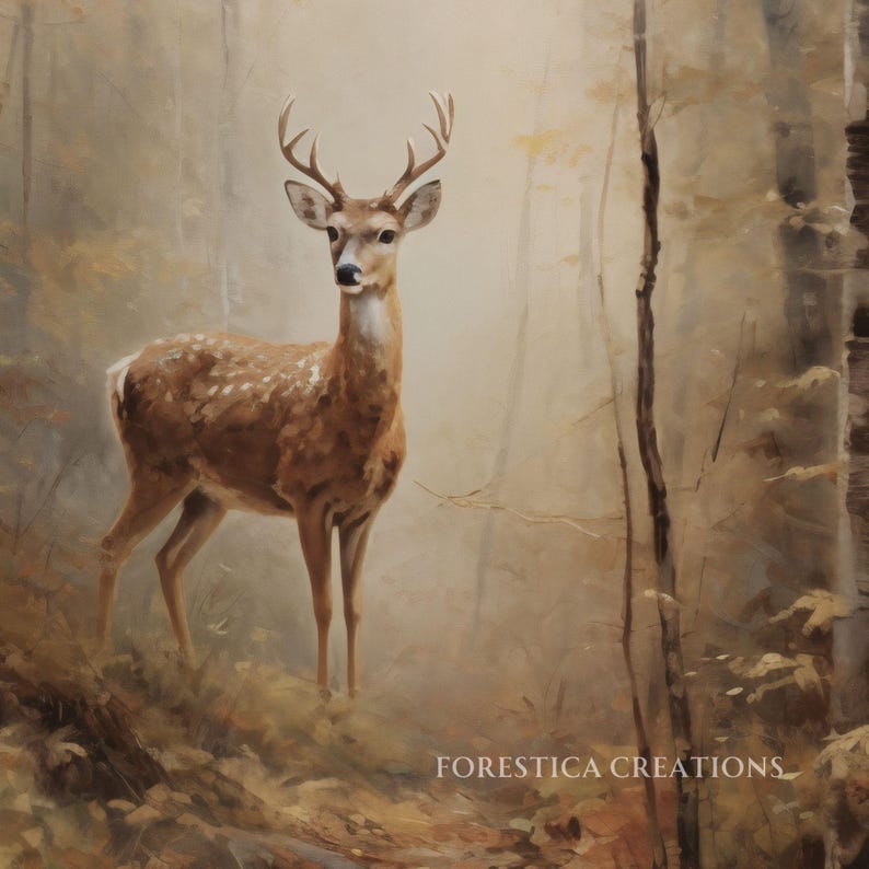 Roe Deer | Cottagecore Prints, Fall Home Decor, Oil Painting Aesthetic, Moody Nature Wall Art, Dark Academia Decor, Forest Room Decor image 7