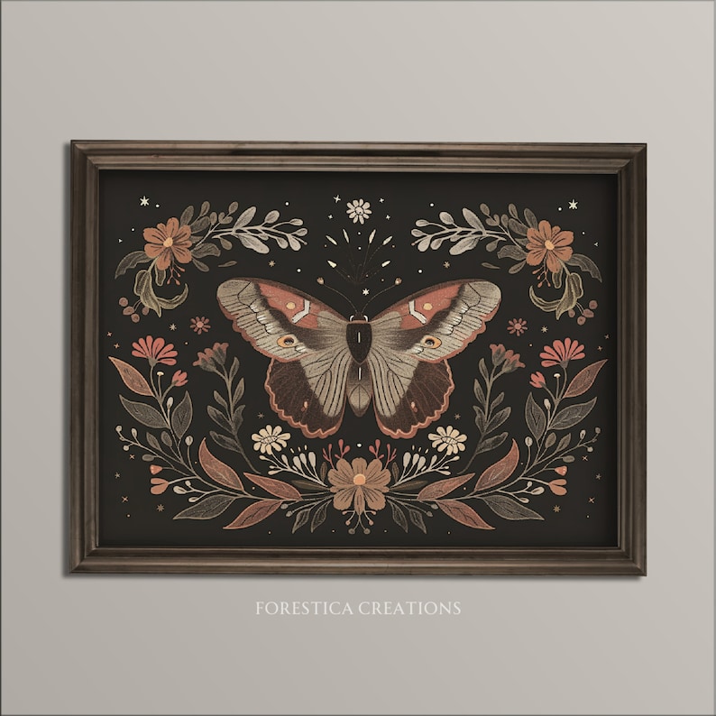 Dark Botanical Butterfly | Cottagecore Wall Art, Moody Floral Aesthetic ...