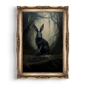 Forest Hare | Dark Cottagecore, Dark Academia Prints, Gothic Wall Art, Goth Decor, Moody Wall Art, Whimsigoth Decor, Dark Green Aesthetic