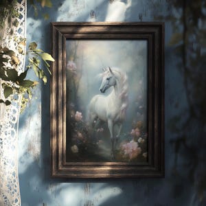 Unicorn | Fairycore Prints, Cottagecore Decor, Fairy Wall Art, Fairytale Aesthetic, Moody Painting Print, Whimsical Art, Coquette Room Decor