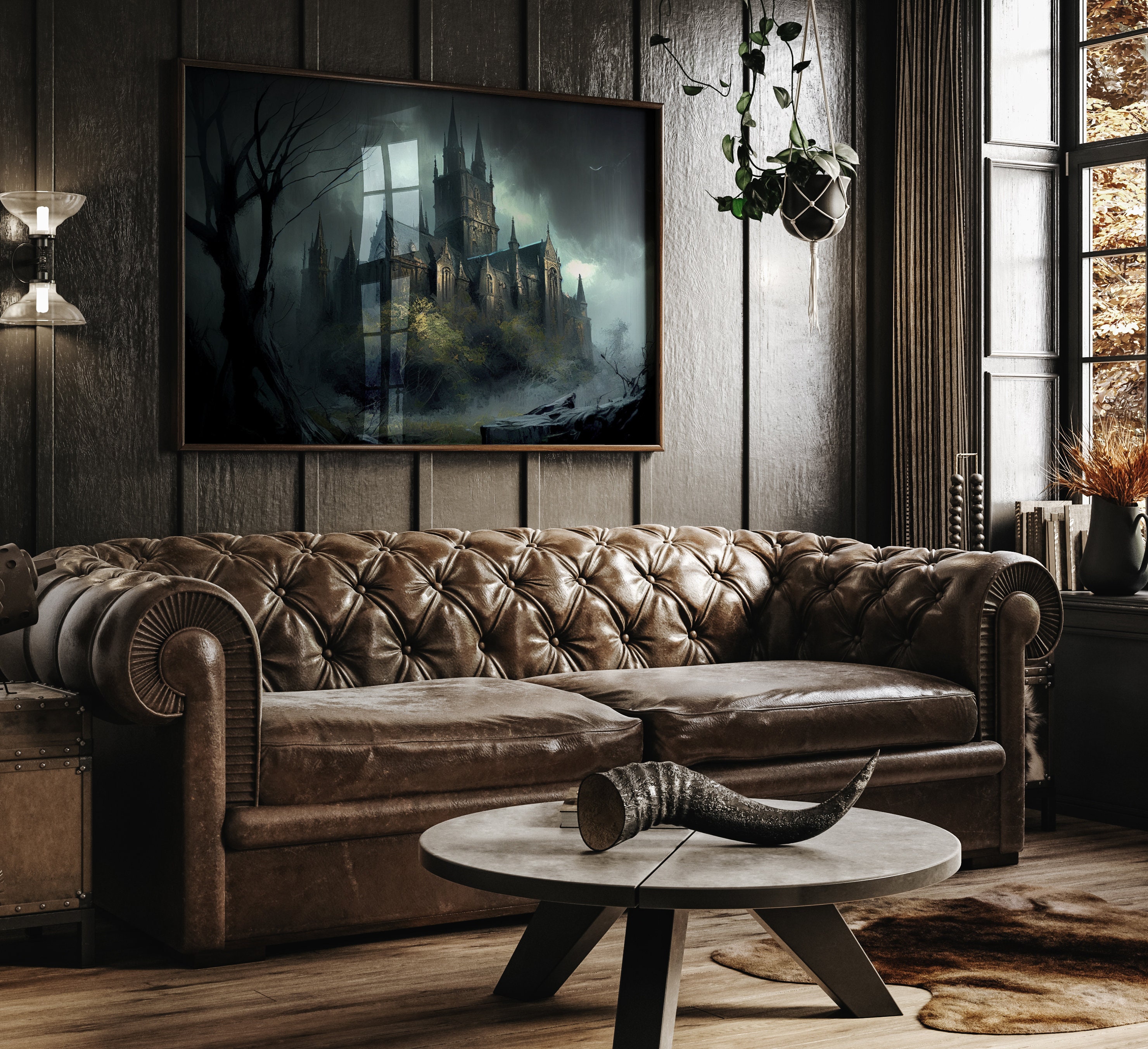 Gothic Castle Oil Painting Print | Spooky Dark Academia Wall Art