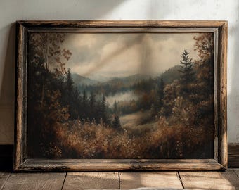 Melancholy Mountains | Fall Home Decor, Vintage Oil Painting Aesthetic, Dark Academia, Moody Wall Art, Rustic Home Decor, Farmhouse Print