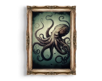 Vintage Octopus Print | Moody Nautical Wall Art (Digital Download)