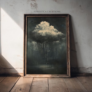 Rain Cloud | Dark Academia Decor, Vintage Celestial Wall Art, Moody Oil Painting Print, Gothic Home Decor, Goth Artwork, Dark Cottagecore