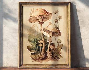 Toadstool Mushrooms | Boho Cottagecore Print, Mushroom Decor, Goblincore Oil Painting, Bohemian Moody Poster, Vintage Botanical Floral Decor