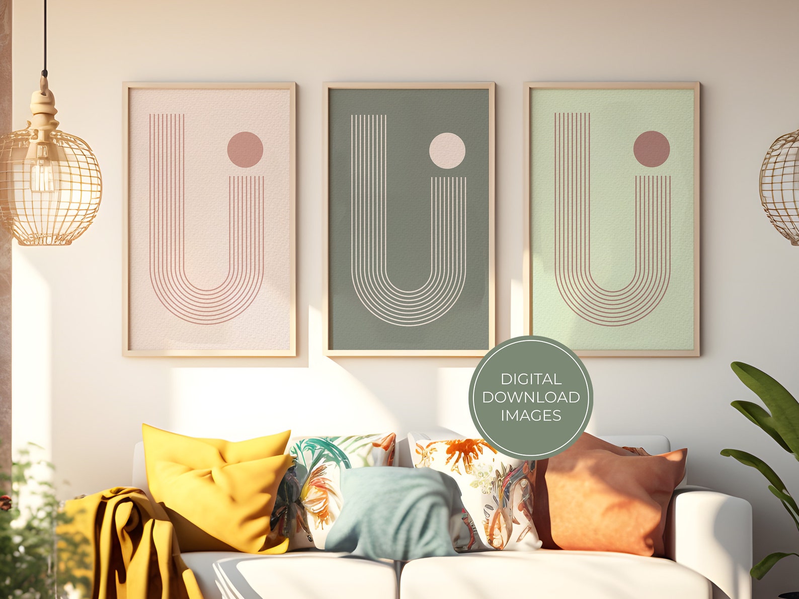 Boho Rainbow Prints With Pink and Green Colors, Printable Wall Art ...