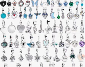 Conjunto de charms colgantes estilo Pandora, de plata de ley 925 con esmalte y circonitas cúbicas, con temáticas de amor, Disney e insectos para pulseras europeas.