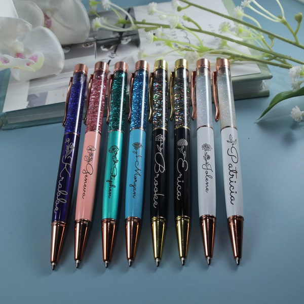 Custom Personalized Glitter Pens Gifts with Birth Month Flower and Name for Wedding,Graduation,Business,Birthday