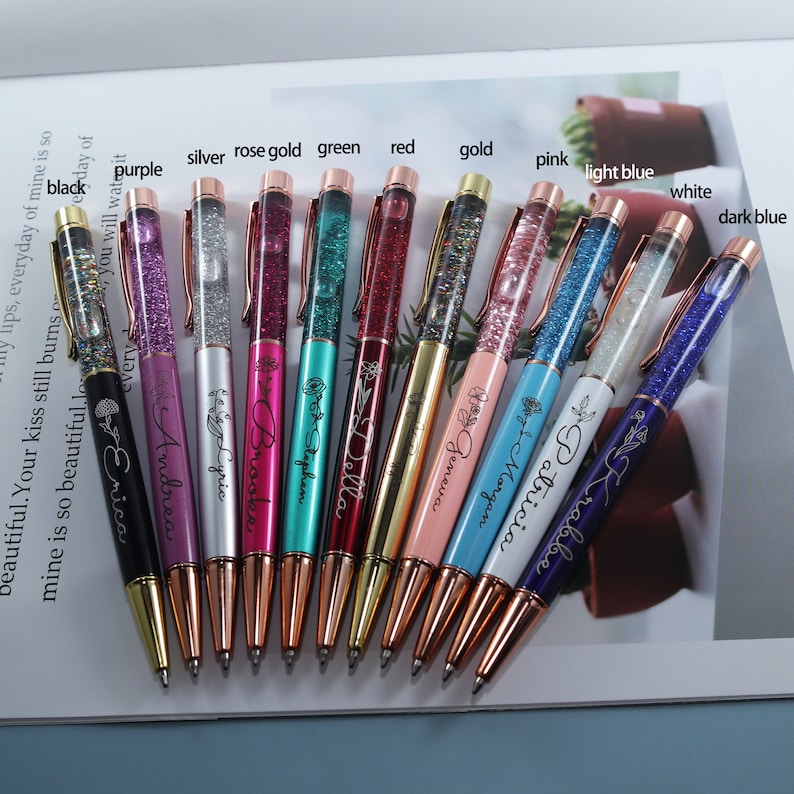 Custom Personalized Glitter Pens Gifts With Birth Month Flower and Name ...