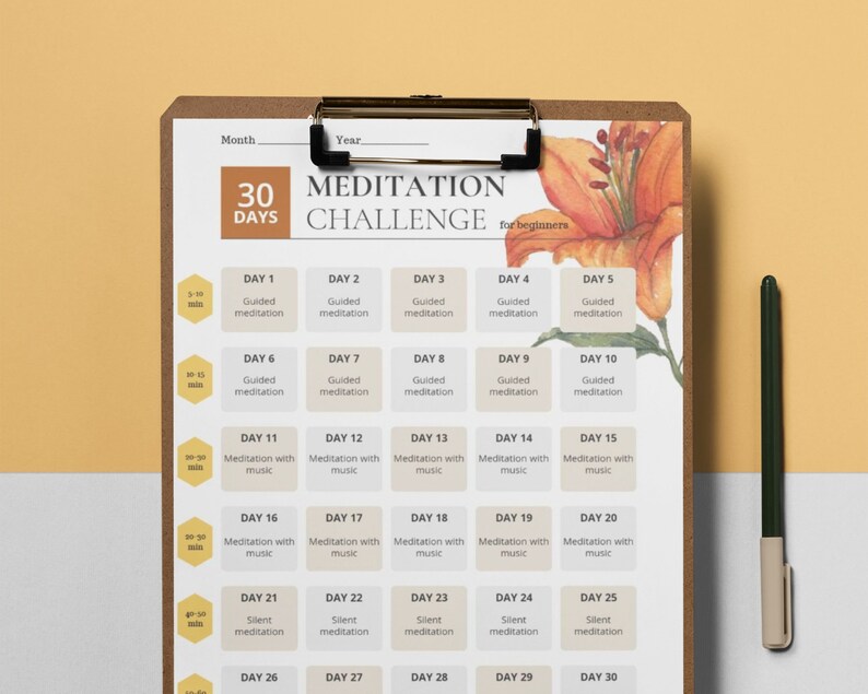 Meditation Challenge Printable 30 Days Meditation Challenge for ...