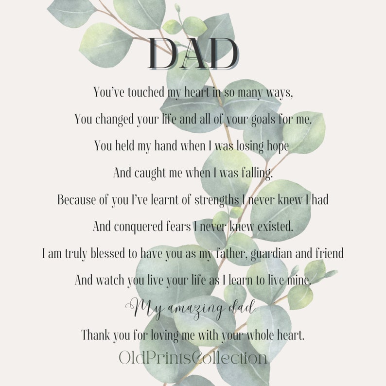 Father's Day Poem Printable Poem Card Best Dad Birthday Gift, Unique ...