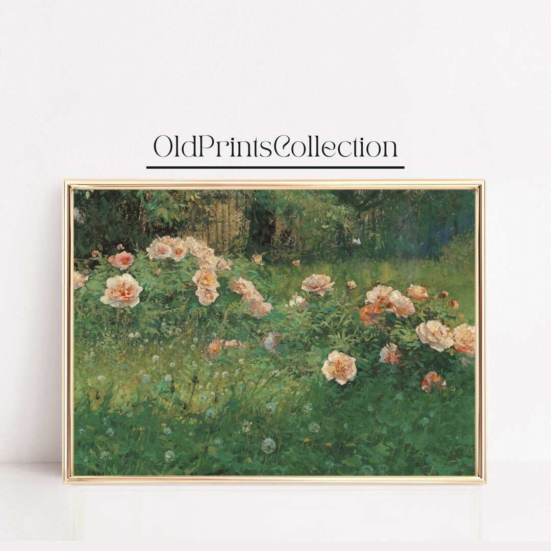 Vintage Garden Roses Painting Summer Landscape - Etsy