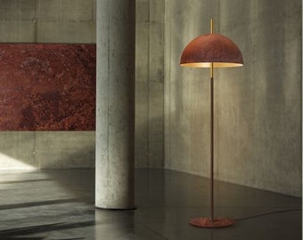 Luxury 23,75 kt Gold Floor Lamp | Contemporary Handmade Corroded Steel Dome Lighting | Apartment Lobby Restaurant Decor |  The Queen Floor