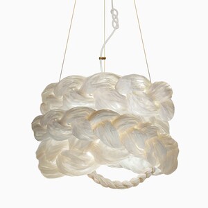 White Paper Braided Unique Handmade Pendant Lamp | Cozy Atmosphere Lighting | Contemporary Natural Lighting for Living room,  Bedroom & Lobby | Sustainable Design Lighting | White Interior | mammalampa The Bride suspension lamp M