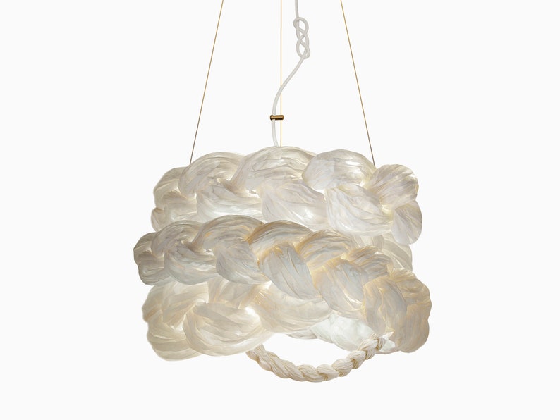 White Paper Braided Unique Handmade Pendant Lamp | Cozy Atmosphere Lighting | Contemporary Natural Lighting for Living room,  Bedroom & Lobby | Sustainable Design Lighting | White Interior | mammalampa The Bride suspension lamp M