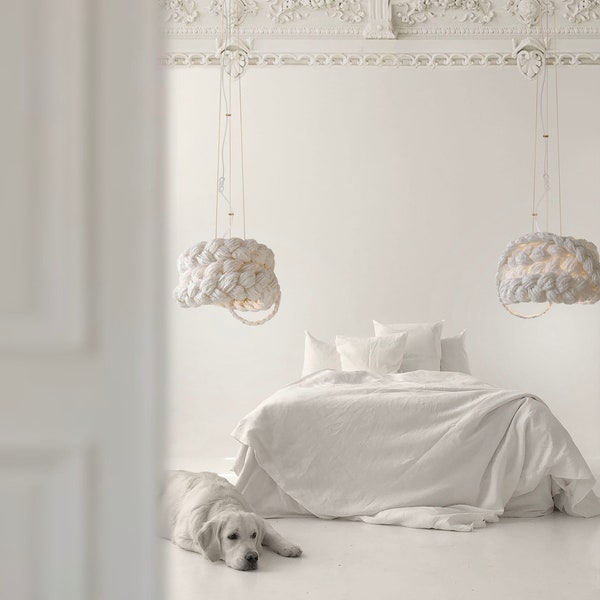 White Paper Braided Unique Handmade Pendant Lamp | Contemporary Natural Lighting for Bedroom & Lobby | Sustainable Design | The Bride M