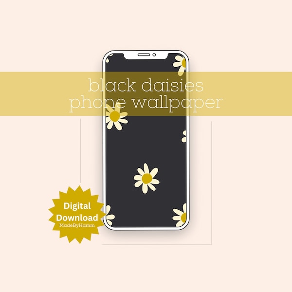 Black Daisies Pattern iPhone + Android Wallpaper | Floral | Minimalist | Home Screen | Lock Screen | Digital Wallpaper | Digital Download