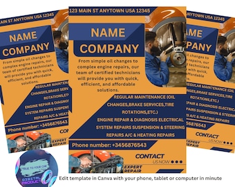 Editable Car Mechanic and Repair Shop Flyer Template Auto Repair Flyer Template Customizable Boost Your Business With Marketing Material