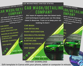 Transform your car wash & detailing business with our A4 flyer template. High-quality design to boost your marketing. Order now!
