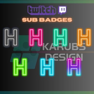 Insignias de suscripción de Twitch con la letra H de neón, insignias geniales, insignias luminosas, insignias de neón, para streamers: descarga instantánea/PNG listo para usar (transparente)